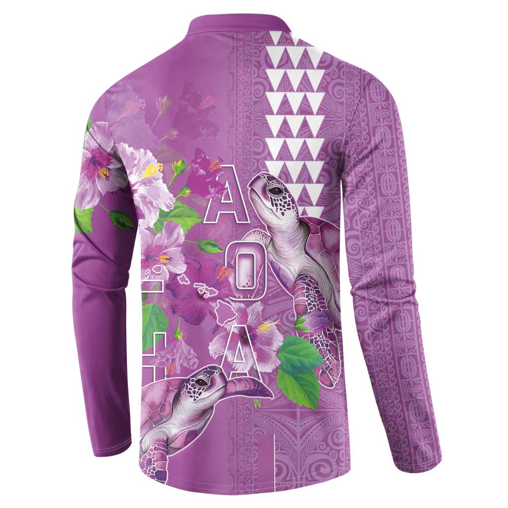 Hawaii Aloha Turtle Hibiscus and Leaves Button Sweatshirt with Polynesian and Kakau Tattoos Lilac Color LT03 - Polynesian Pride
