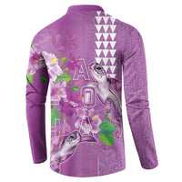 Hawaii Aloha Turtle Hibiscus and Leaves Button Sweatshirt with Polynesian and Kakau Tattoos Lilac Color LT03 - Polynesian Pride