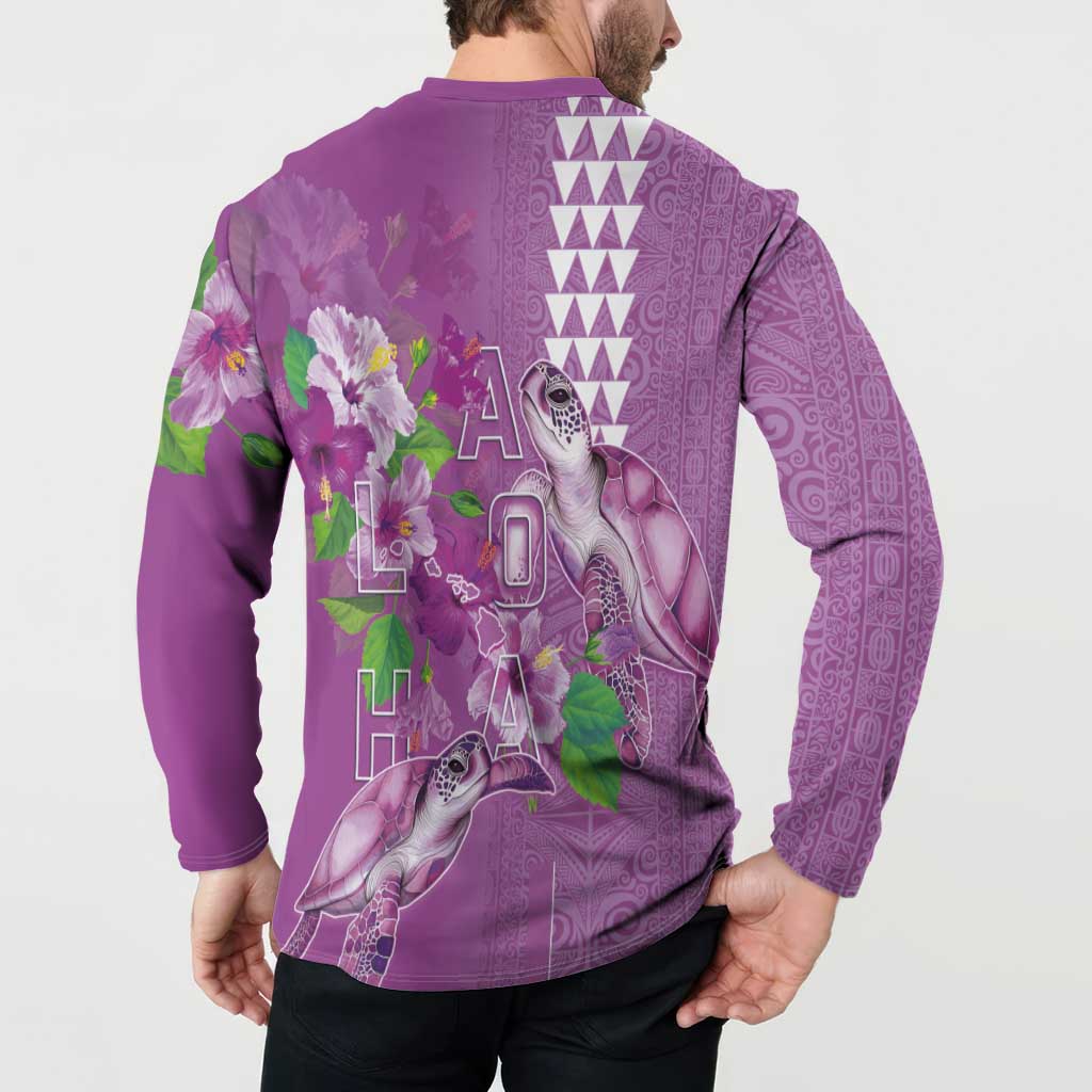 Hawaii Aloha Turtle Hibiscus and Leaves Button Sweatshirt with Polynesian and Kakau Tattoos Lilac Color LT03 - Polynesian Pride