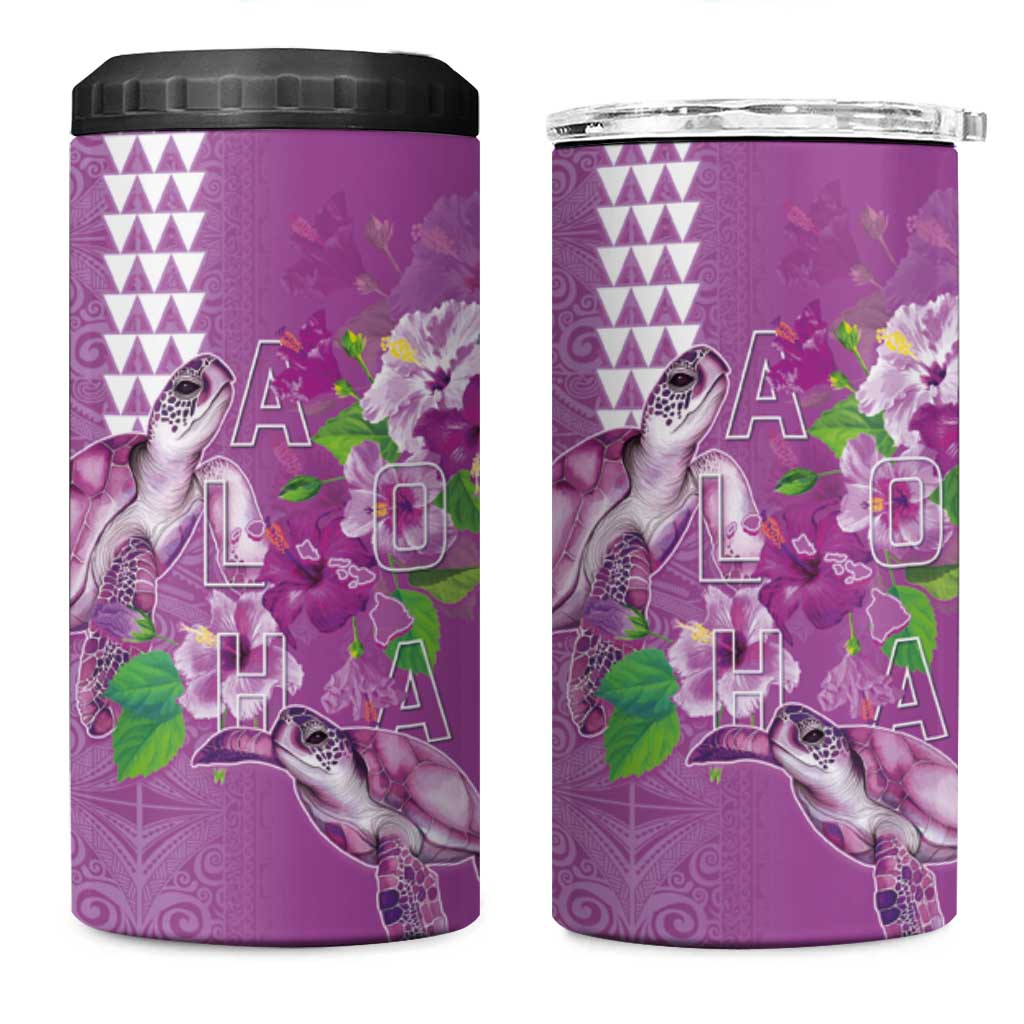 Hawaii Aloha Turtle Hibiscus and Leaves 4 in 1 Can Cooler Tumbler with Polynesian and Kakau Tattoos Lilac Color LT03 One Size: 16 oz Purple - Polynesian Pride