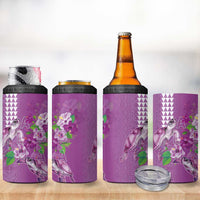Hawaii Aloha Turtle Hibiscus and Leaves 4 in 1 Can Cooler Tumbler with Polynesian and Kakau Tattoos Lilac Color LT03 - Polynesian Pride