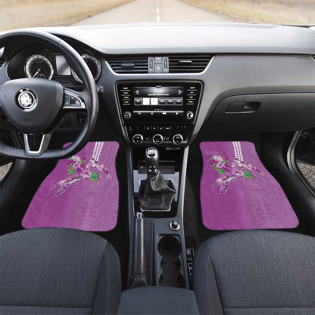 Hawaii Aloha Turtle Hibiscus and Leaves Car Mats with Polynesian and Kakau Tattoos Lilac Color - Polynesian Pride