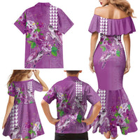 Hawaii Aloha Turtle Hibiscus and Leaves Family Matching Mermaid Dress and Hawaiian Shirt with Polynesian and Kakau Tattoos Lilac Color LT03 - Polynesian Pride