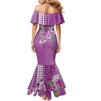 Hawaii Aloha Turtle Hibiscus and Leaves Family Matching Mermaid Dress and Hawaiian Shirt with Polynesian and Kakau Tattoos Lilac Color LT03 - Polynesian Pride