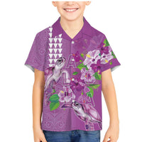 Hawaii Aloha Turtle Hibiscus and Leaves Family Matching Mermaid Dress and Hawaiian Shirt with Polynesian and Kakau Tattoos Lilac Color LT03 Son's Shirt Purple - Polynesian Pride