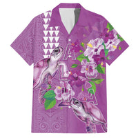Hawaii Aloha Turtle Hibiscus and Leaves Family Matching Off The Shoulder Long Sleeve Dress and Hawaiian Shirt with Polynesian and Kakau Tattoos Lilac Color LT03 Dad's Shirt - Short Sleeve Purple - Polynesian Pride