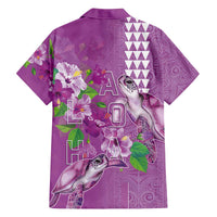 Hawaii Aloha Turtle Hibiscus and Leaves Family Matching Off The Shoulder Long Sleeve Dress and Hawaiian Shirt with Polynesian and Kakau Tattoos Lilac Color LT03 - Polynesian Pride