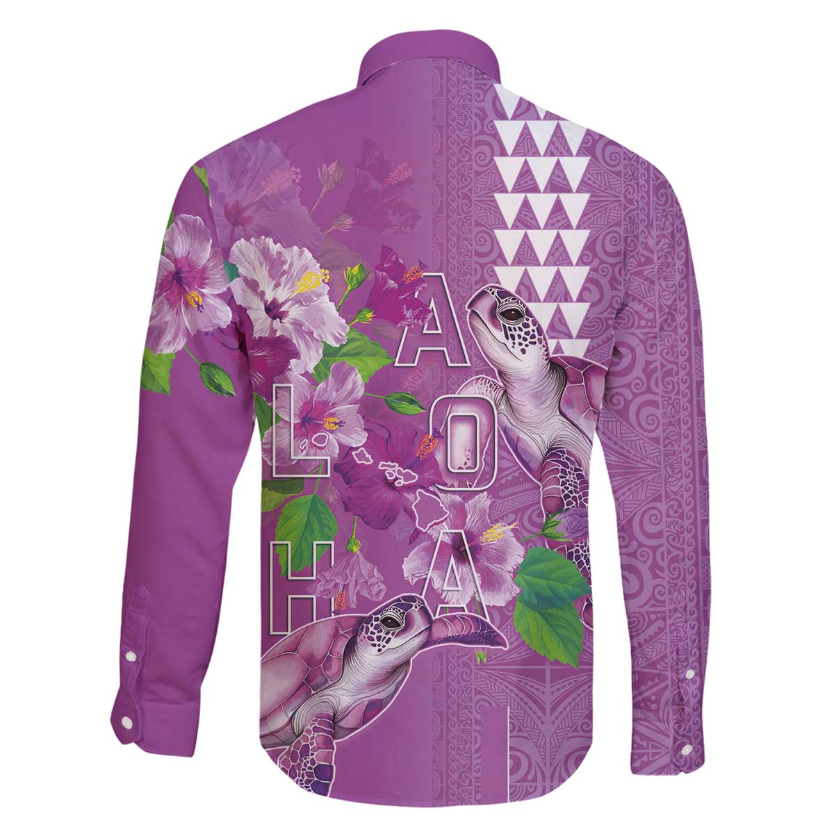 Hawaii Aloha Turtle Hibiscus and Leaves Family Matching Off The Shoulder Long Sleeve Dress and Hawaiian Shirt with Polynesian and Kakau Tattoos Lilac Color LT03 - Polynesian Pride