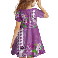 Hawaii Aloha Turtle Hibiscus and Leaves Family Matching Off Shoulder Short Dress and Hawaiian Shirt with Polynesian and Kakau Tattoos Lilac Color LT03 - Polynesian Pride