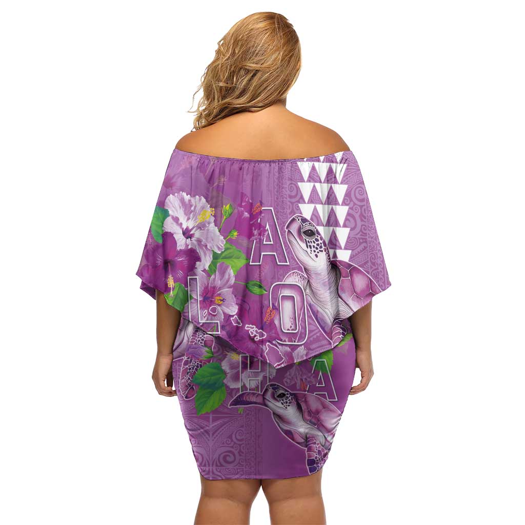 Hawaii Aloha Turtle Hibiscus and Leaves Family Matching Off Shoulder Short Dress and Hawaiian Shirt with Polynesian and Kakau Tattoos Lilac Color LT03 - Polynesian Pride