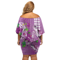 Hawaii Aloha Turtle Hibiscus and Leaves Family Matching Off Shoulder Short Dress and Hawaiian Shirt with Polynesian and Kakau Tattoos Lilac Color LT03 - Polynesian Pride