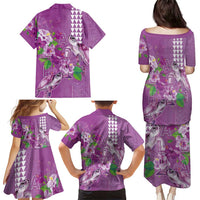 Hawaii Aloha Turtle Hibiscus and Leaves Family Matching Puletasi and Hawaiian Shirt with Polynesian and Kakau Tattoos Lilac Color LT03 - Polynesian Pride