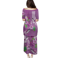 Hawaii Aloha Turtle Hibiscus and Leaves Family Matching Puletasi and Hawaiian Shirt with Polynesian and Kakau Tattoos Lilac Color LT03 - Polynesian Pride