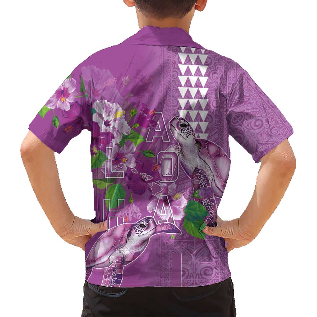 Hawaii Aloha Turtle Hibiscus and Leaves Family Matching Short Sleeve Bodycon Dress and Hawaiian Shirt with Polynesian and Kakau Tattoos Lilac Color LT03 - Polynesian Pride