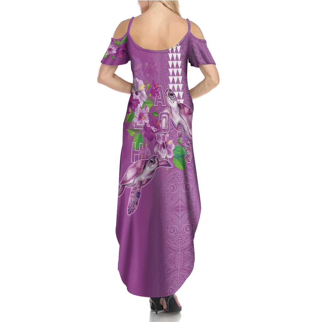 Hawaii Aloha Turtle Hibiscus and Leaves Family Matching Summer Maxi Dress and Hawaiian Shirt with Polynesian and Kakau Tattoos Lilac Color LT03 - Polynesian Pride