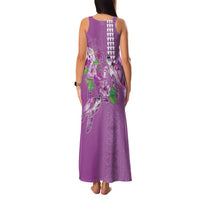 Hawaii Aloha Turtle Hibiscus and Leaves Family Matching Tank Maxi Dress and Hawaiian Shirt with Polynesian and Kakau Tattoos Lilac Color LT03 - Polynesian Pride