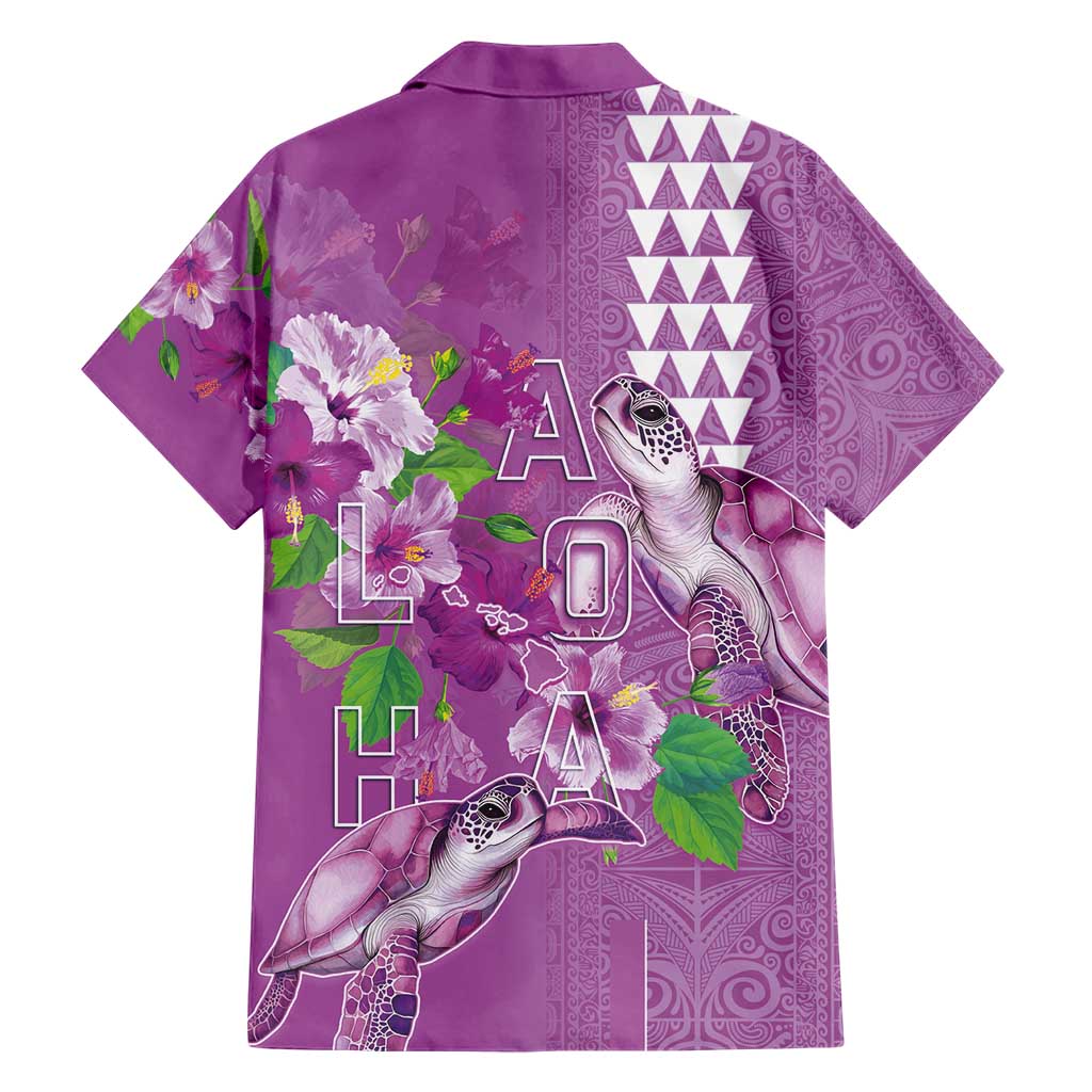 Hawaii Aloha Turtle Hibiscus and Leaves Hawaiian Shirt with Polynesian and Kakau Tattoos Lilac Color - Polynesian Pride