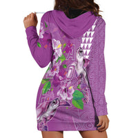Hawaii Aloha Turtle Hibiscus and Leaves Hoodie Dress with Polynesian and Kakau Tattoos Lilac Color LT03 - Polynesian Pride