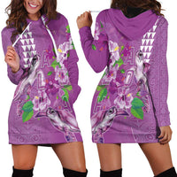 Hawaii Aloha Turtle Hibiscus and Leaves Hoodie Dress with Polynesian and Kakau Tattoos Lilac Color LT03 - Polynesian Pride