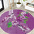 Hawaii Aloha Turtle Hibiscus and Leaves Round Carpet with Polynesian and Kakau Tattoos Lilac Color - Polynesian Pride