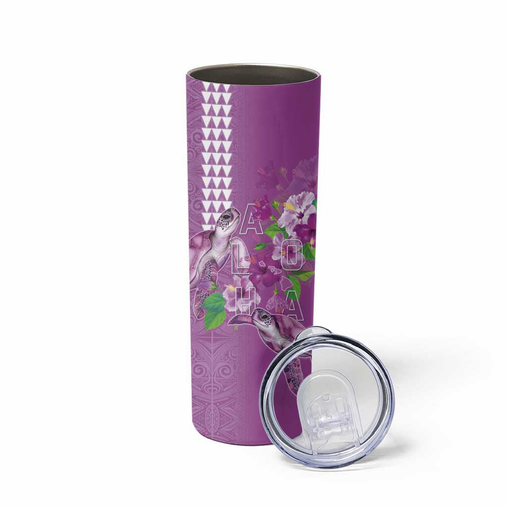 Hawaii Aloha Turtle Hibiscus and Leaves Skinny Tumbler with Polynesian and Kakau Tattoos Lilac Color LT03 - Polynesian Pride
