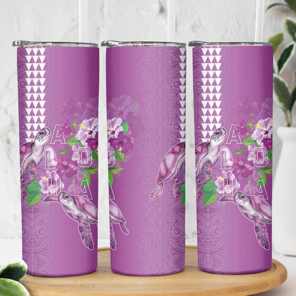 Hawaii Aloha Turtle Hibiscus and Leaves Skinny Tumbler with Polynesian and Kakau Tattoos Lilac Color LT03 - Polynesian Pride