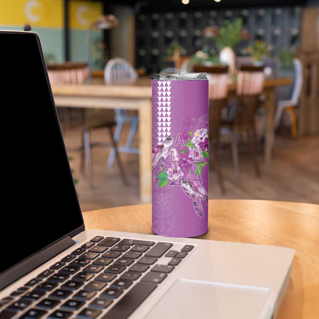 Hawaii Aloha Turtle Hibiscus and Leaves Skinny Tumbler with Polynesian and Kakau Tattoos Lilac Color LT03 - Polynesian Pride