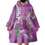 Hawaii Aloha Turtle Hibiscus and Leaves Wearable Blanket Hoodie with Polynesian and Kakau Tattoos Lilac Color - Polynesian Pride