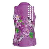Hawaii Aloha Turtle Hibiscus and Leaves Women Sleeveless Polo Shirt with Polynesian and Kakau Tattoos Lilac Color LT03 - Polynesian Pride