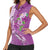 Hawaii Aloha Turtle Hibiscus and Leaves Women Sleeveless Polo Shirt with Polynesian and Kakau Tattoos Lilac Color - Polynesian Pride
