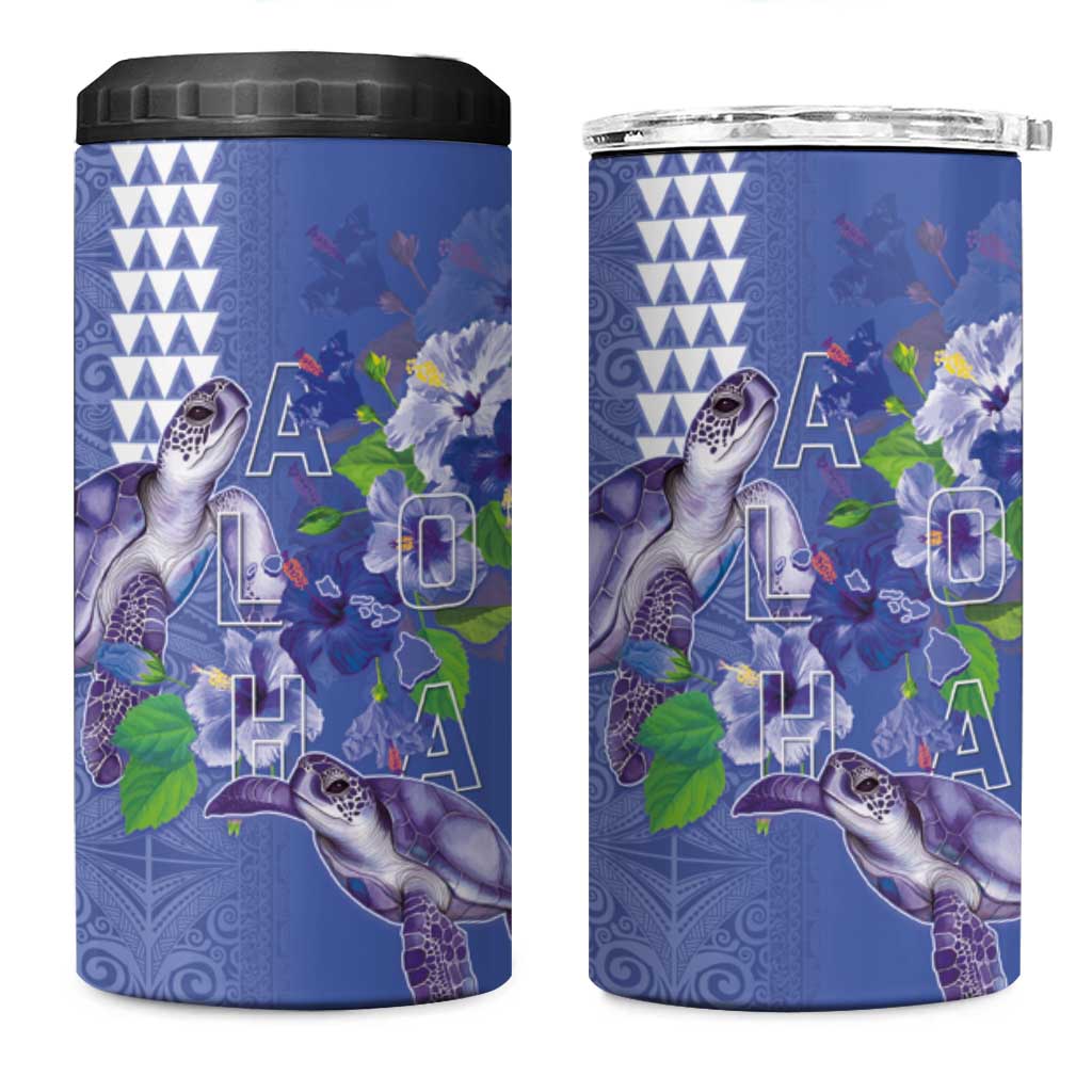 Hawaii Aloha Turtle Hibiscus and Leaves 4 in 1 Can Cooler Tumbler with Polynesian and Kakau Tattoos Denim Color LT03 One Size: 16 oz Blue - Polynesian Pride