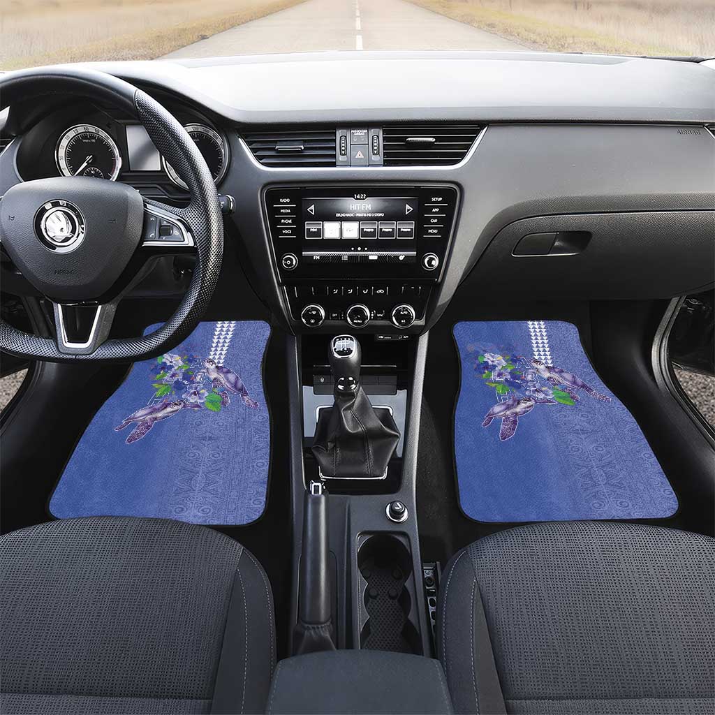 Hawaii Aloha Turtle Hibiscus and Leaves Car Mats with Polynesian and Kakau Tattoos Denim Color - Polynesian Pride