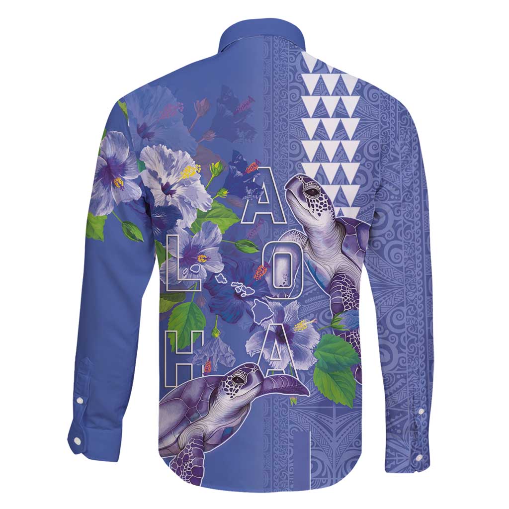 Hawaii Aloha Turtle Hibiscus and Leaves Family Matching Off Shoulder Maxi Dress and Hawaiian Shirt with Polynesian and Kakau Tattoos Denim Color LT03 - Polynesian Pride