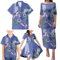 Hawaii Aloha Turtle Hibiscus and Leaves Family Matching Puletasi and Hawaiian Shirt with Polynesian and Kakau Tattoos Denim Color LT03 - Polynesian Pride