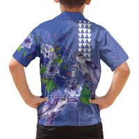 Hawaii Aloha Turtle Hibiscus and Leaves Family Matching Summer Maxi Dress and Hawaiian Shirt with Polynesian and Kakau Tattoos Denim Color LT03 - Polynesian Pride