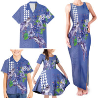 Hawaii Aloha Turtle Hibiscus and Leaves Family Matching Tank Maxi Dress and Hawaiian Shirt with Polynesian and Kakau Tattoos Denim Color LT03 - Polynesian Pride