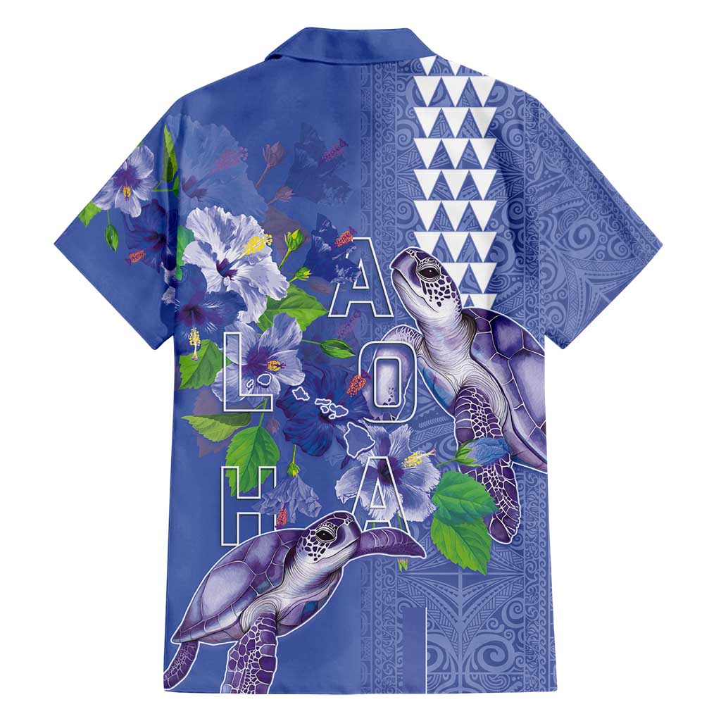 Hawaii Aloha Turtle Hibiscus and Leaves Family Matching Tank Maxi Dress and Hawaiian Shirt with Polynesian and Kakau Tattoos Denim Color LT03 - Polynesian Pride