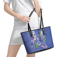 Hawaii Aloha Turtle Hibiscus and Leaves Leather Tote Bag with Polynesian and Kakau Tattoos Denim Color - Polynesian Pride