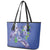 Hawaii Aloha Turtle Hibiscus and Leaves Leather Tote Bag with Polynesian and Kakau Tattoos Denim Color - Polynesian Pride