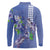 Hawaii Aloha Turtle Hibiscus and Leaves Long Sleeve Polo Shirt with Polynesian and Kakau Tattoos Denim Color - Polynesian Pride