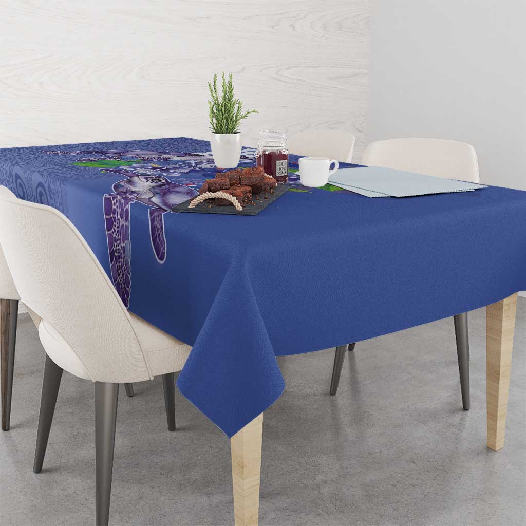 Hawaii Aloha Turtle Hibiscus and Leaves Tablecloth with Polynesian and Kakau Tattoos Denim Color LT03 - Polynesian Pride