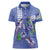 Hawaii Aloha Turtle Hibiscus and Leaves Women Polo Shirt with Polynesian and Kakau Tattoos Denim Color - Polynesian Pride