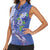 Hawaii Aloha Turtle Hibiscus and Leaves Women Sleeveless Polo Shirt with Polynesian and Kakau Tattoos Denim Color - Polynesian Pride