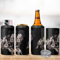 Hawaii Aloha Turtle Hibiscus and Leaves 4 in 1 Can Cooler Tumbler with Polynesian and Kakau Tattoos Black Color LT03 - Polynesian Pride