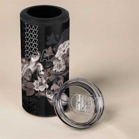Hawaii Aloha Turtle Hibiscus and Leaves 4 in 1 Can Cooler Tumbler with Polynesian and Kakau Tattoos Black Color LT03 - Polynesian Pride