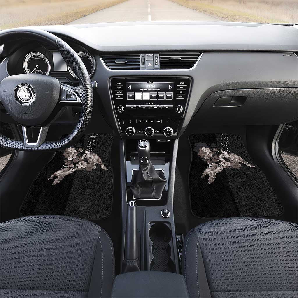 Hawaii Aloha Turtle Hibiscus and Leaves Car Mats with Polynesian and Kakau Tattoos Black Color - Polynesian Pride