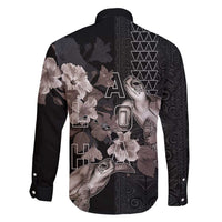 Hawaii Aloha Turtle Hibiscus and Leaves Family Matching Long Sleeve Bodycon Dress and Hawaiian Shirt with Polynesian and Kakau Tattoos Black Color LT03 - Polynesian Pride