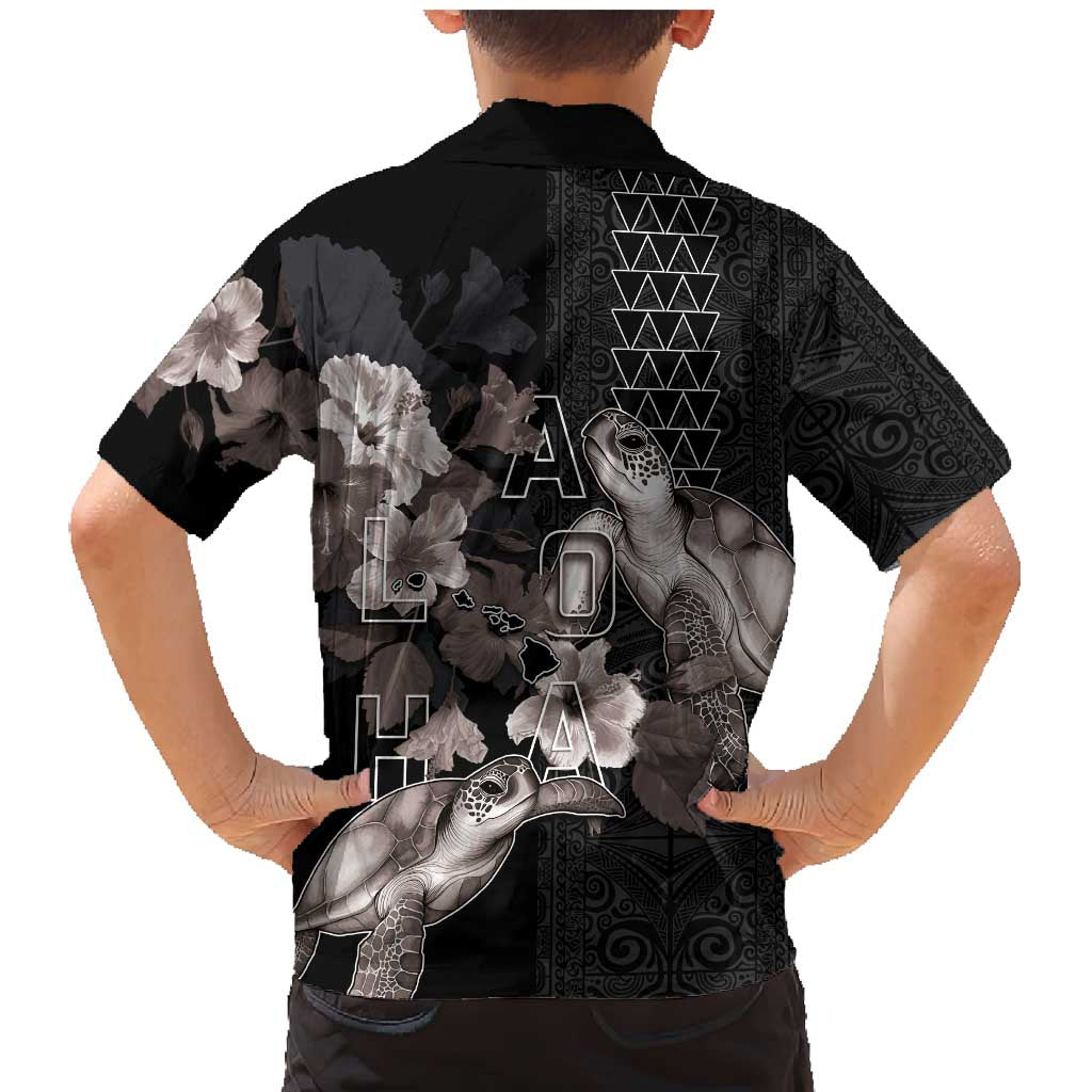 Hawaii Aloha Turtle Hibiscus and Leaves Family Matching Mermaid Dress and Hawaiian Shirt with Polynesian and Kakau Tattoos Black Color LT03 - Polynesian Pride