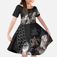 Hawaii Aloha Turtle Hibiscus and Leaves Family Matching Mermaid Dress and Hawaiian Shirt with Polynesian and Kakau Tattoos Black Color LT03 Daughter's Dress Black - Polynesian Pride