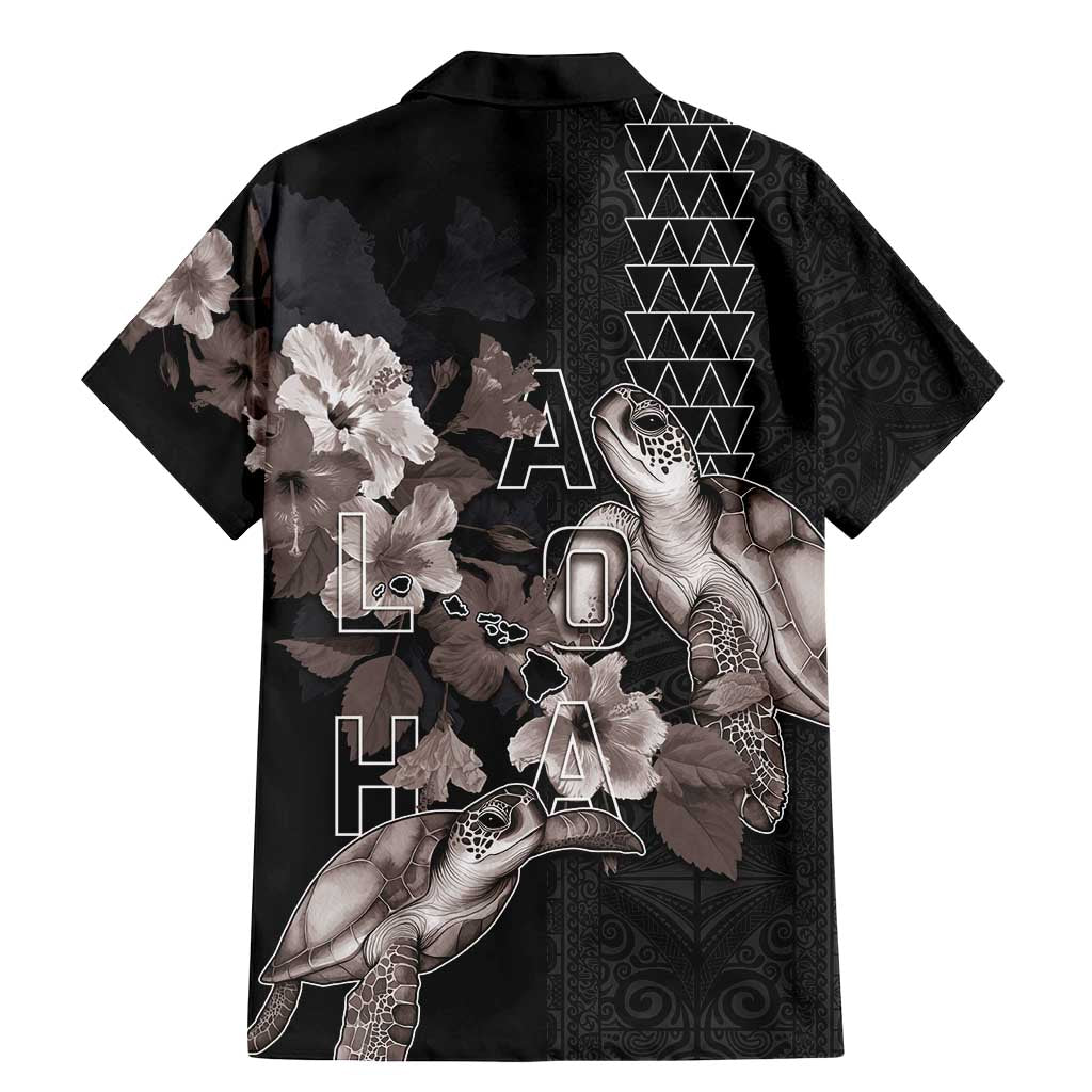 Hawaii Aloha Turtle Hibiscus and Leaves Family Matching Mermaid Dress and Hawaiian Shirt with Polynesian and Kakau Tattoos Black Color LT03 - Polynesian Pride
